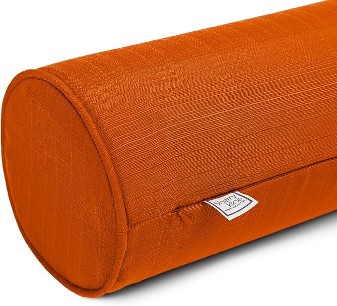 Sherry Kline Sunrise Indoor Outdoor Neck Bolster Pillows Set of 2, Filled Corded Edge Cylinder Throw Pillows, Decorative Patio Furniture Accent Pillows for Sofa, Bed & Lounge Chair, Cayenne, 6" x 18"