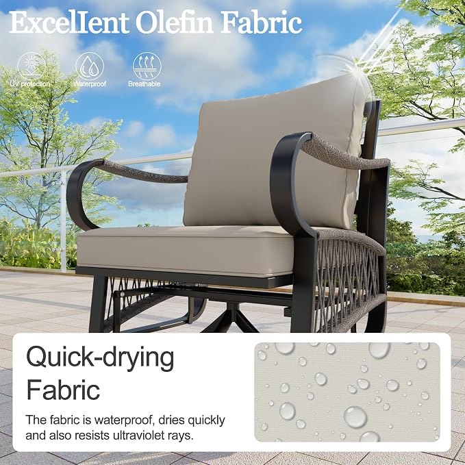 4 Pieces Outdoor Furniture Set, Patio Conversation Set with Swivel Rocking Chairs Sets and 3-Seater Couch Sofa for Deck, Porch, Garden, Backyard, Poolside (Beige Cushions)