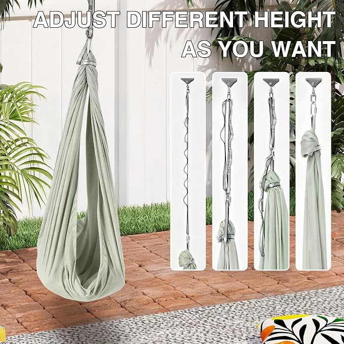 PrecisionAuto Dual-Layer Sensory Hammock Swing for Kids & Adults – Deep Pressure Therapy, 360° Swivel, Heavy Duty Indoor Outdoor, Supports 300 lbs, Autism & ADHD Relief, Bean Green