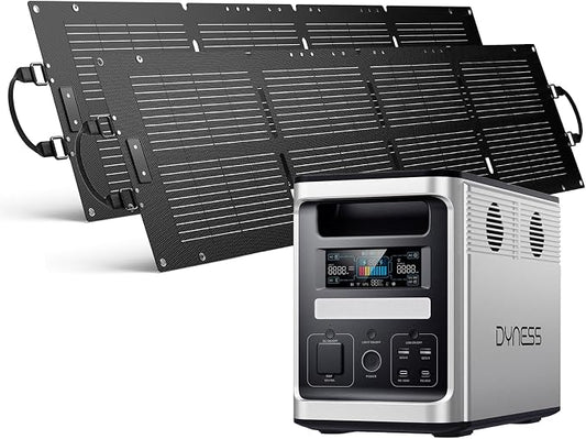 DYNESS 1536Wh Solar Generator with 2 * 100W Foldable Solar Panel, LiFePO4 Battery Backup 1800W AC (3600W Surge) Portable Power Station, Fast Charging for Home Backup, Camping, RV & Power Outage