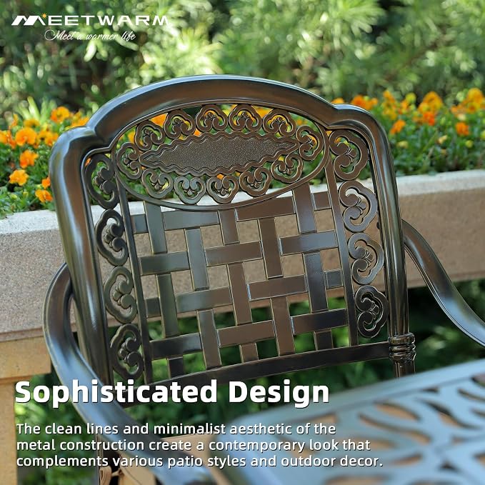MEETWARM 7-Piece Outdoor Patio Dining Set, All-Weather Cast Aluminum Patio Conversation Set with 6 Cushioned Swivel Rocker Chairs for Backyard Garden Deck, 1 Rectangular Table, Navy Blue