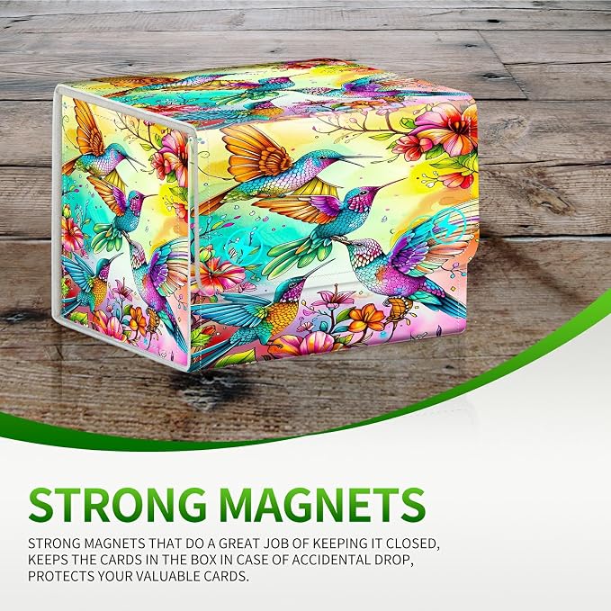 Card Deck Box for MTG, Cards Storage Box Fits 120+ Sleeved, Leather Small Size Strong Magnetic Closing Card Case for Board Games Magic TCG CCG Baseball Collection, Four Birds Flowers