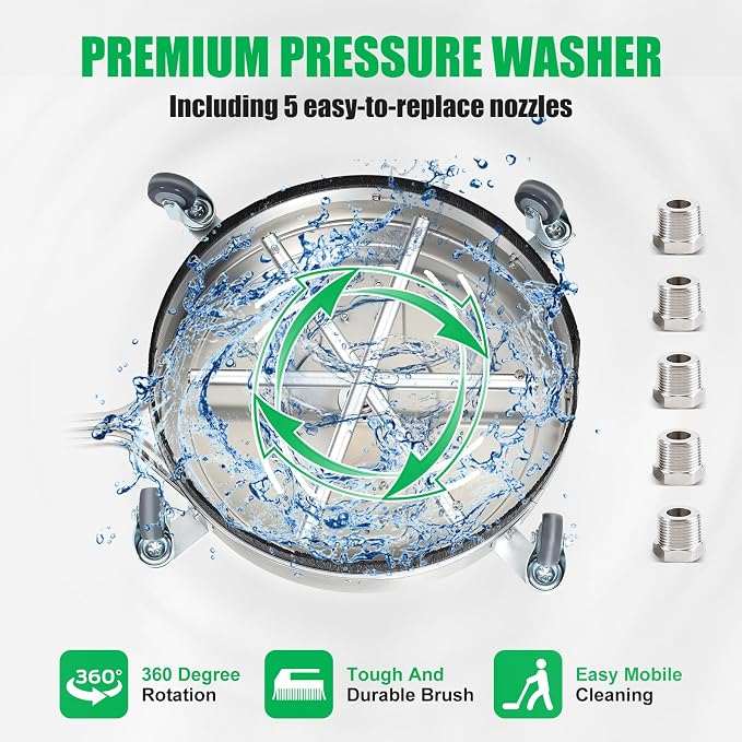 18 Inch Pressure Washer Surface Cleaner FAHKNS 18" Power Washer Accessory for Driveways Sidewalks Patios Decks,4 Wheels,1/4" Quick Plug,4000PSI Surface Cleaner