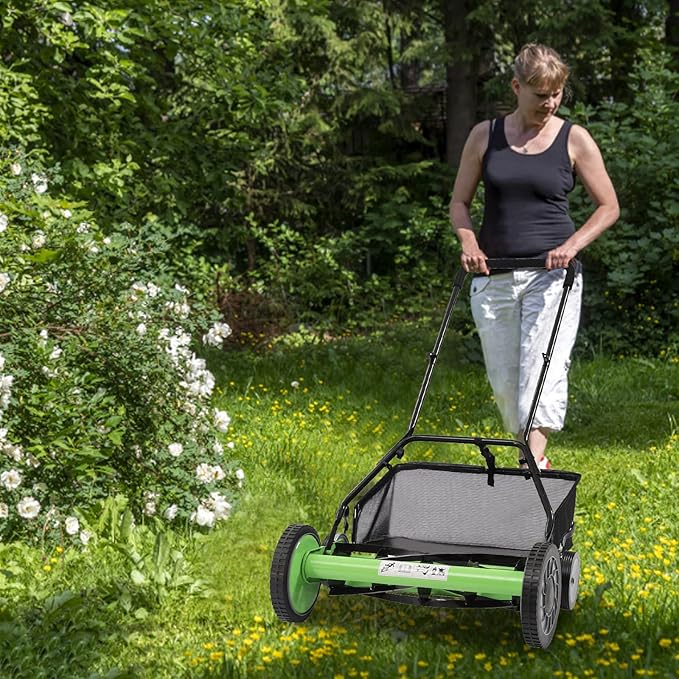 20 Inch Manual Lawn Mower, 5-Blade Reel Lawn Mower with Grass Catcher, Adjustable Cutting Height Lawn Mowers, Push Lawn Sweeper for Lawn Yard Garden Bush