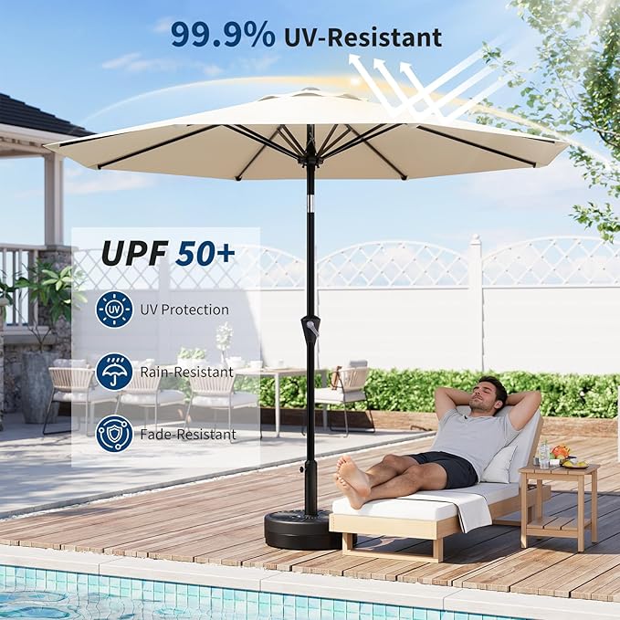 Garvee 10FT Patio Umbrella - Outdoor Table Umbrella with Smooth Crank Lift, Push Button Tilt and 8 Sturdy Ribs - Market Umbrella UV Protection Waterproof for Pool, Deck, Yard, Garden