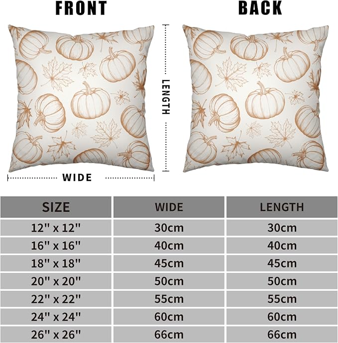 Fall Pumpkin Pillow Covers 22x22 Set of 2 Burnt Orange Cream Maple Leaves Throw Pillow Covers Autumn Pillowcase Thanksgiving Cushion Case for Home Decor Outdoor Sofa