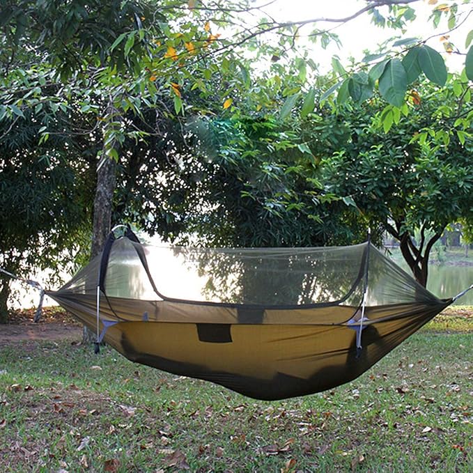 3 in 1 Hammock with Mosquito Net and Rain Fly Outdoor Hammocks Tents for Camping Backpacking Hiking (Orange, L)
