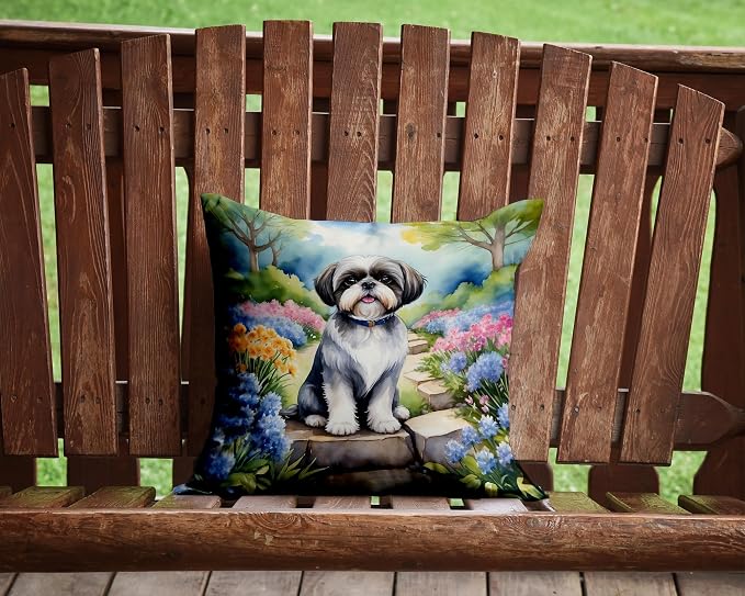 Caroline's Treasures Shih Tzu Spring Path Throw Pillow Machine Washable, Indoor Outdoor Decorative Pillow for Couch, Bed or Patio, 14Hx14W