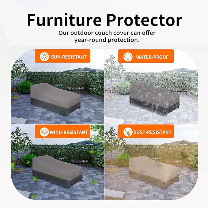 Easy-Going Waterproof Outdoor Chaise Lounge Cover, Heavy Duty Patio Lounge Chair Cover, Windproof Outdoor Furniture Cover with Air Vent 1 Pack-78Wx35.5Dx33H inch, Gray/Dark Gray