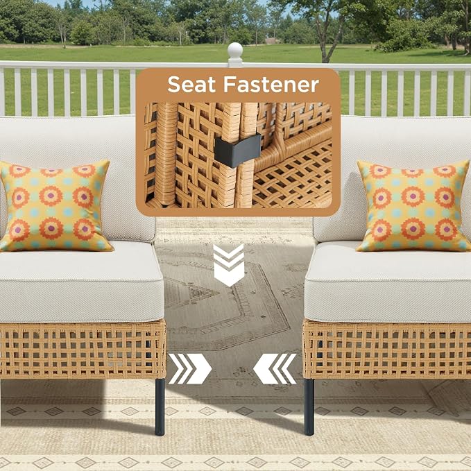 Belord Outdoor Sectional Furniture 5-Piece, All-Weather Wicker Patio Sets with Coffee Table, Modern Patio Furniture for Backyard, Deck