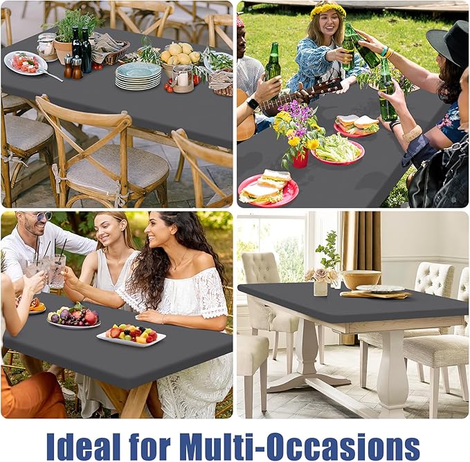 Moosfor Spandex 4 Foot Rectangle Table Cloth 2 Pack, Elastic Fitted Tablecloths for Picnic, Stretch Washable Patio Table Cover for Outdoor, Camping, Banquet and Parties (Dark Grey, 30"x48")
