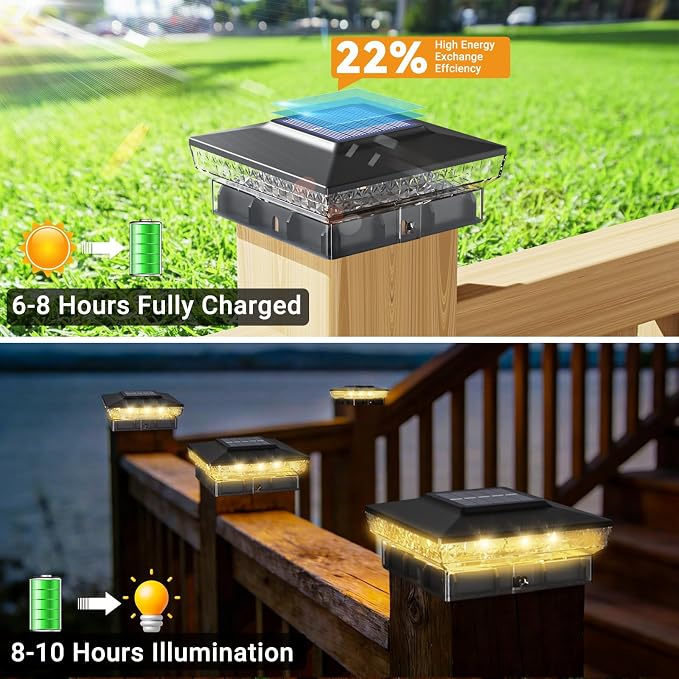 btfarm 12 Pack Solar Post Cap Lights Outdoor, 2 Color Modes 16 LED Fence Post Lights Fit 4x4 3.5x3.5 Wooden/Vinyl, Bright Waterproof Solar Powered Deck Lighting Outside for Patio Porch Garden, Black