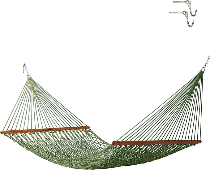 Original Pawleys Island Deluxe Meadow DuraCord Rope Hammock – 13 ft. x 60 in., 2-Person, 450 lb Capacity, Oak Spreader Bar, Zinc-Plated Hardware, Handcrafted in the USA