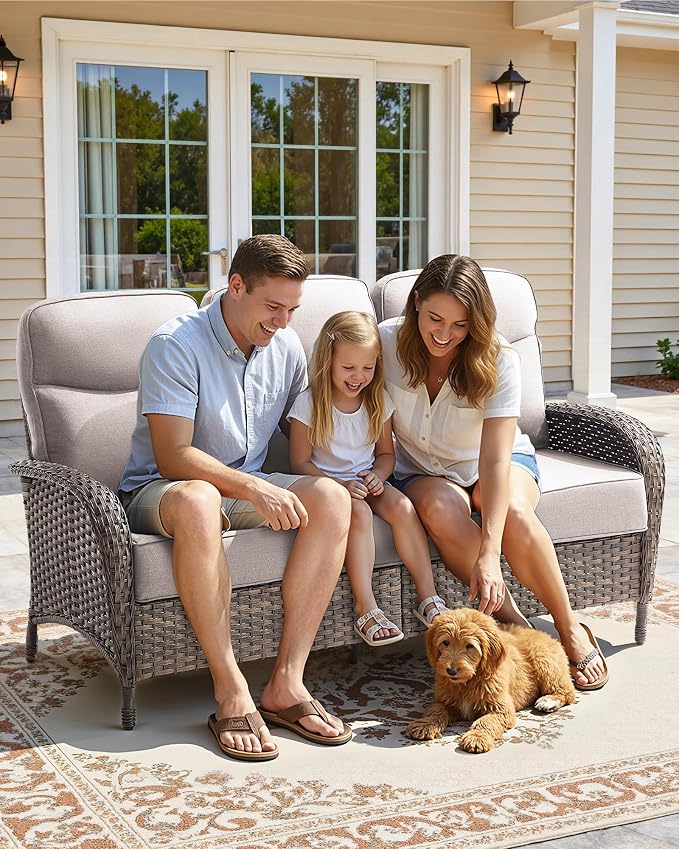 8-Piece Luxury Patio Furniture Set with 6-inch Thick Cushion,Outdoor Wicker Sofa Couch Set of 2 & Swivel Rocker Chairs, Conversation Set for Poolside, Deck & Yard - Gray