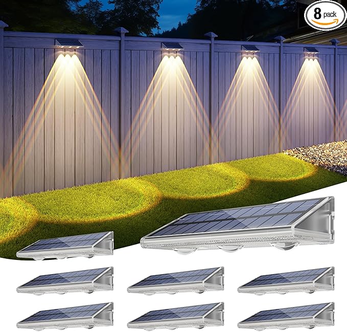YiLaie Solar Fence Lights Outdoor 3000K/4500K/6500K 3 Mode, IP67 Waterproof Fence Solar Lights Outdoor,2000mAh Solar Powered Fence Light for Outside Backyard/Step/Patio/Deck/Stair Railings 8Pack
