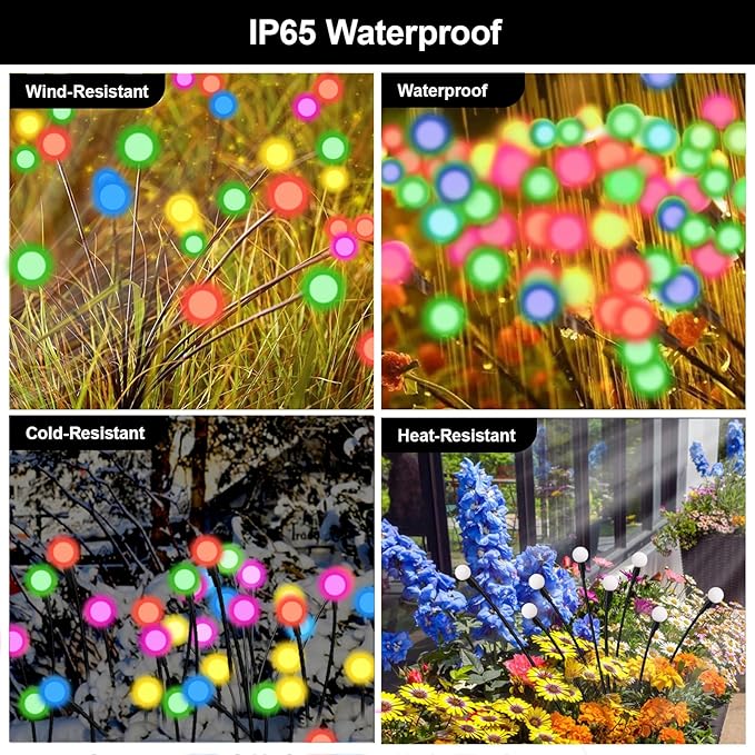 Solar Firefly Lights Outdoor, 8 Mode RGB Color Changing Swaying Flashing Firefly Garden Lights Solar Powered Waterproof for Outside Yard Pathway Christmas Garden Decor Multicolor (8 Pack)