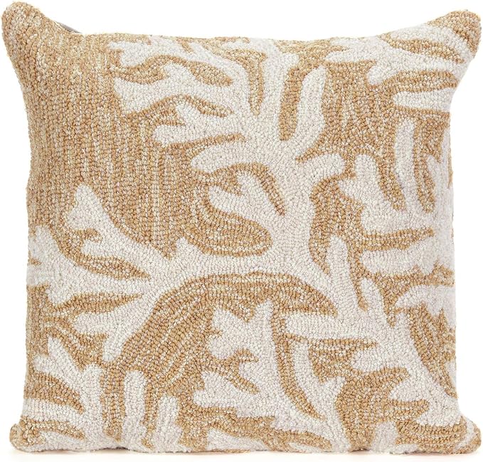 Liora Manne FRONTPORCH Indoor/Outdoor Handmade Pillow - Transitional Geometric Coastal Beach Accent (Coral Neutral) (18" x 18")
