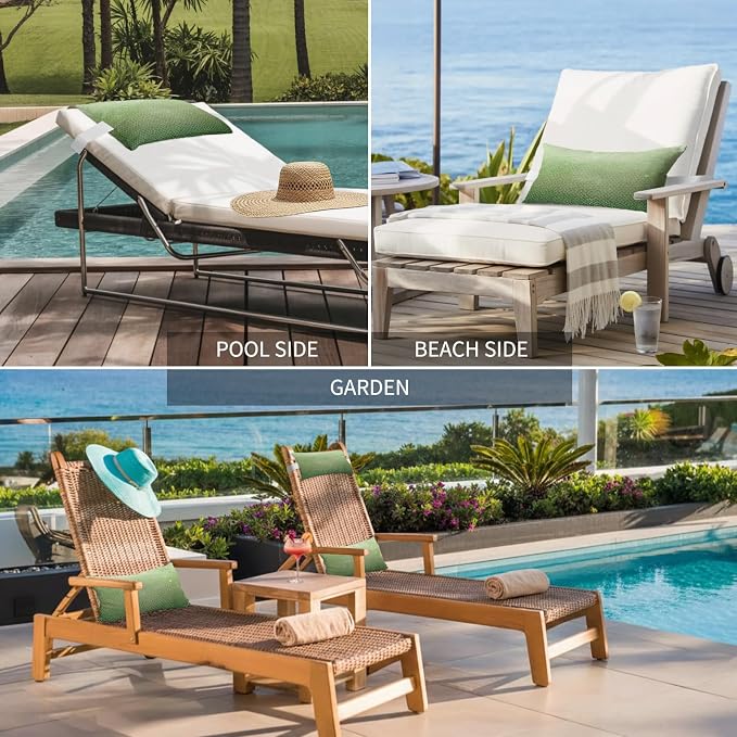 Chaise Lounge Headrest Pillow 1 Pack, Green Ombre Waterproof Chair Pillows with Insert & Adjustable Elastic Strap for Beach Pool Recliner, Geometric Stained Glass Outdoor Patio Pillow
