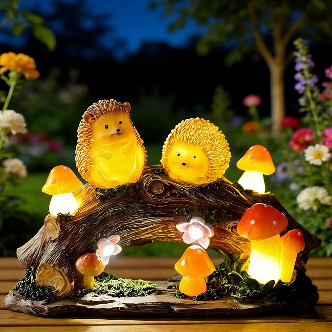 Fairy Garden Statues,Fairy Garden House with Solar Powerd Night Light,Yard Decorations Outdoor Fairy Garden Accessories Decor for Outside (Hedgehog) | Solar Powered Night Light, Yard Decorations, Outdoor Fairy Garden Accessories, Garden Statues