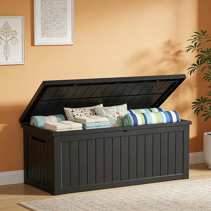 Outdoor Storage Deck Box, Large Patio Container for Garden Tools, Cushions and Yard Accessorie.Lockable Waterproof Resin Weatherproof Storage Container (Black, 280 Gallon)