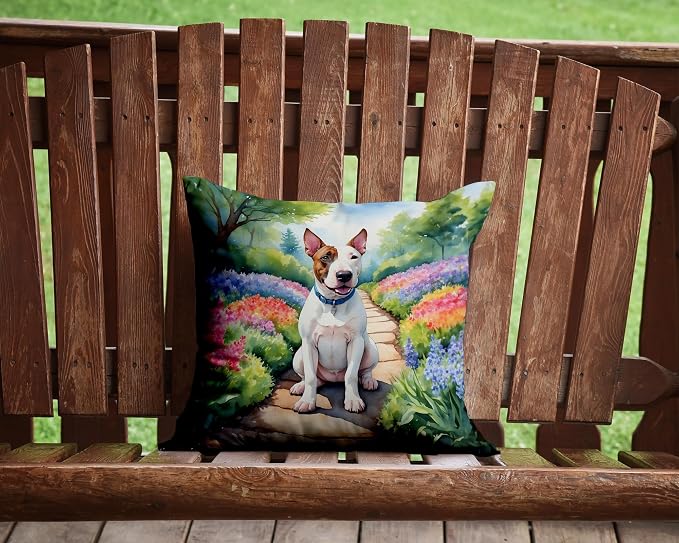 Caroline's Treasures English Bull Terrier Spring Path Throw Pillow Machine Washable, Indoor Outdoor Decorative Pillow for Couch, Bed or Patio, 14Hx14W