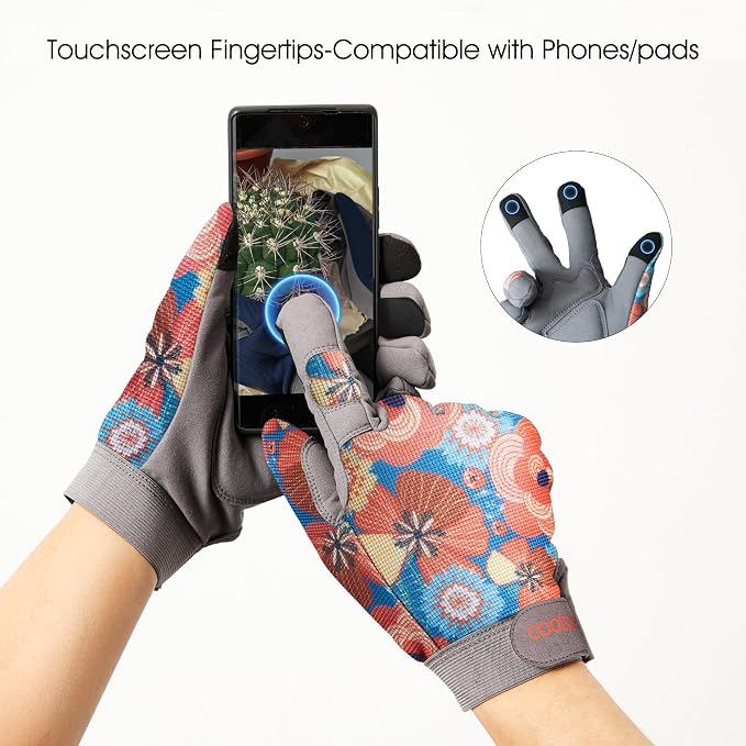 COOLJOB Large Gardening Gloves for Women, Thorn Proof Ladies Work Gloves for Rose Pruning, Cactus Handling, Blackberry Bush Planting, Puncture Resistant Anti-Slip Flexible, 1 Pair Orange L