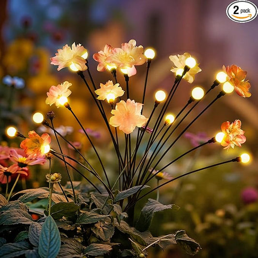 PEVOROS Solar Garden Lights, Warm White LED Swaying Solar Flowers Light for Outside, Waterproof Garden Decor, Outdoor Decorative Lights Yard, Patio, Pathway Decoration Gardening Gifts (2 Pack)