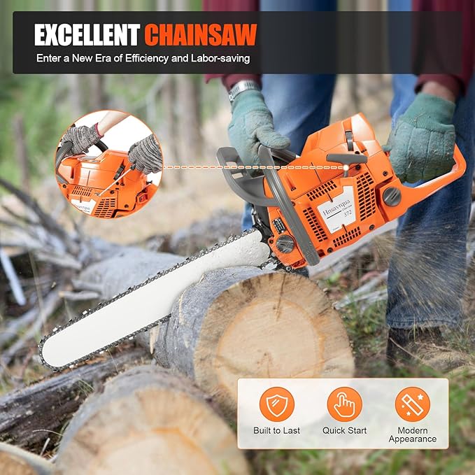 24Inch Gas Chainsaw, 2-Stroke 71.8CC 3.9KW Engine Handheld Gas Power Chain Saw with Air-cooled, Pull Start Petrol Saws Set for Wood Cutting, Garden Pruning, Forest Logging, 2800RPM
