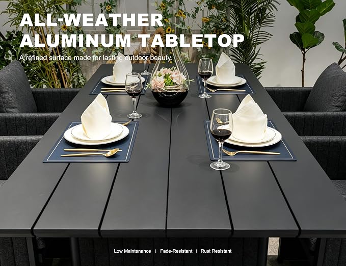 PURPLE LEAF 130-Inch Aluminum Patio Dining Set for Luxury Homeowners, 9-Piece Outdoor Furniture Rectangular Table and Chairs Set with Olefin Cushions and Pillows for Backyard Poolside Hosting Grey