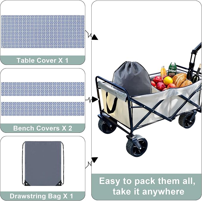 misaya Picnic Table Cover with Bench Cover, Waterproof Elastic Fitted Tablecloth for 6 Foot Tables, Rectangle Washable Polyester Tablecloths for Picnic, Camping, Outdoor (Blue, 30" x 72")