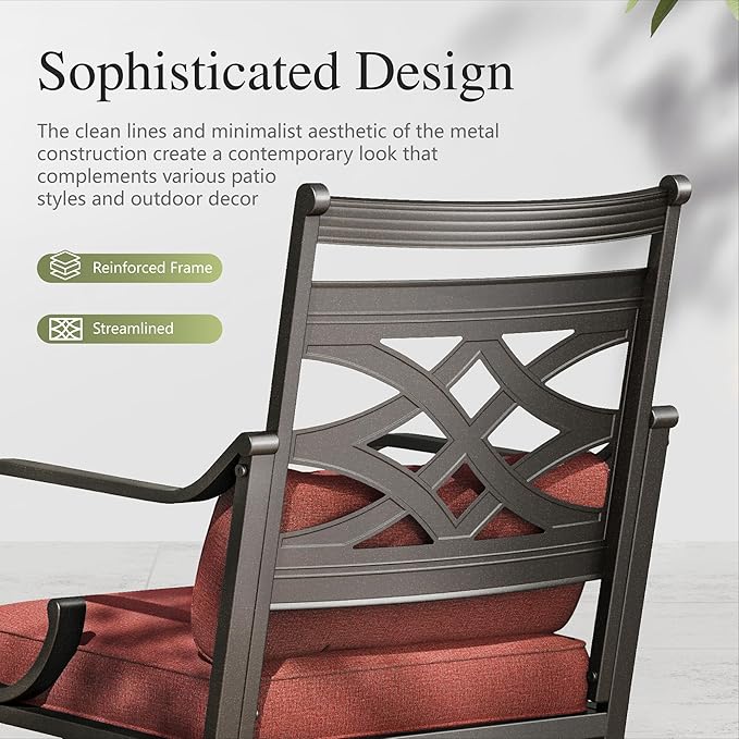 Sophia and William Swivel Patio Dining Set for 6, Outdoor Table and Chairs, Removable Seat Cushions, Black 54" Round Patio Dining Table,Red