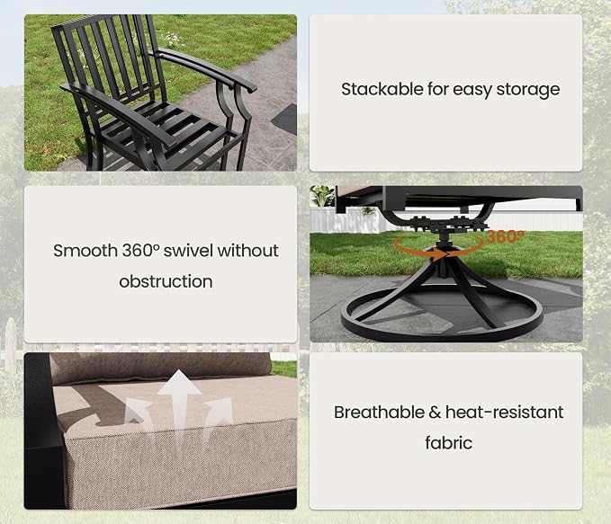 7 PCS Outdoor Patio Dining Set,Patio Table and Chairs Metal Outdoor Patio Furniture Set with Umbrella Hole,Dining Table Set with 6 Chairs for Deck,Backyard and Garden,Brown