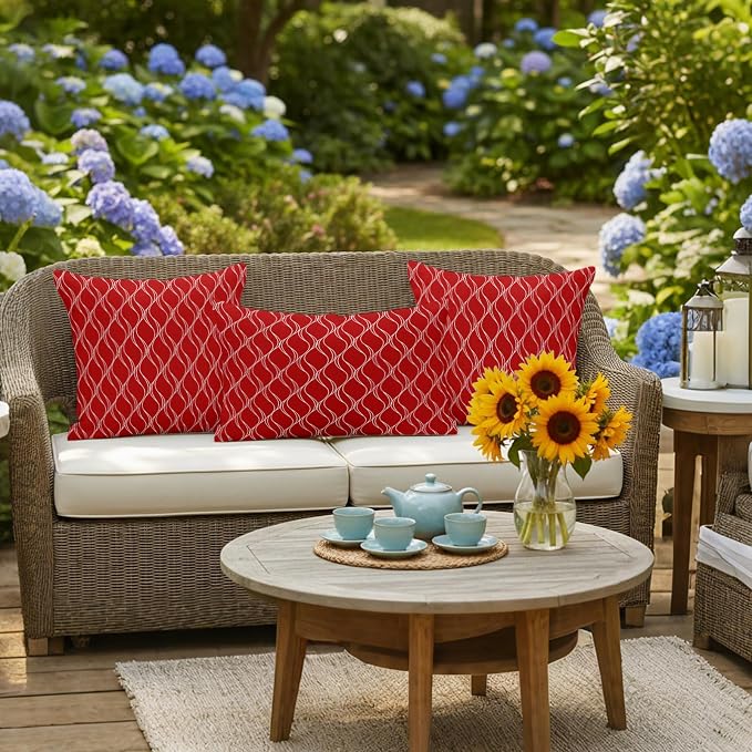Red White Stripes Outdoor Pillow Covers 16x16 Inch Throw Pillow Covers Set of 2 Waterproof Decorative Pillow Cases Simple Geometric Modern Monochrome Cushion Covers for Patio Furniture Garden Couch