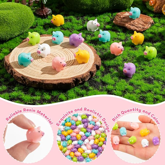 78PCS Mini Resin Pigs Figures Miniature, Colorful Tiny Pig for Cake Topper | Cute Pigs Figures Miniature, Tiny Pig Charms for Cake Topper, Garden Landscape Dollhouse Hide Game Room Decor DIY Craft