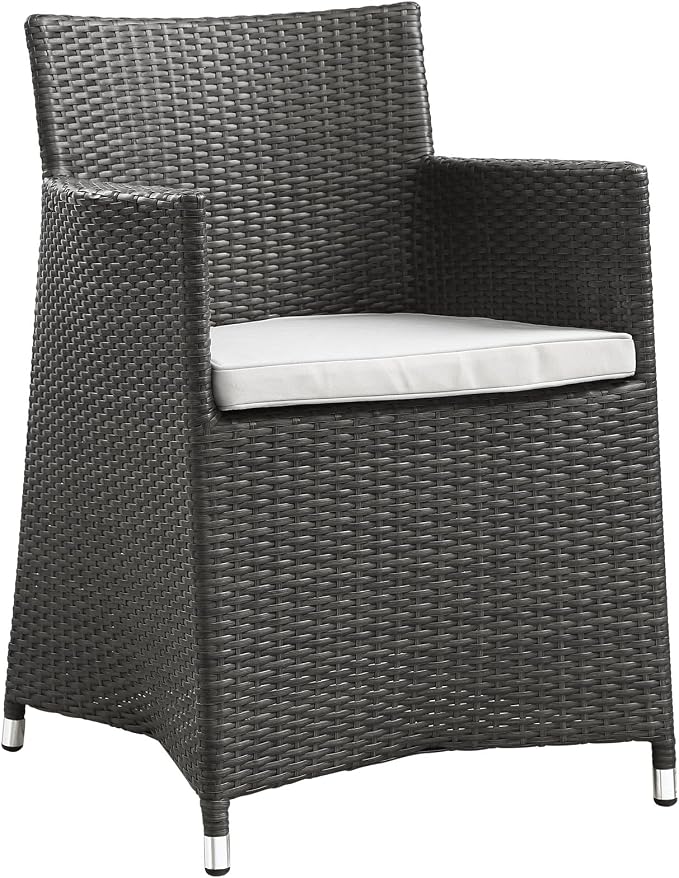 Modway Junction Wicker Rattan 9-Piece Outdoor Patio Dining Set with 80" Dining Table and Eight Dining Armchairs with Cushions in Brown White