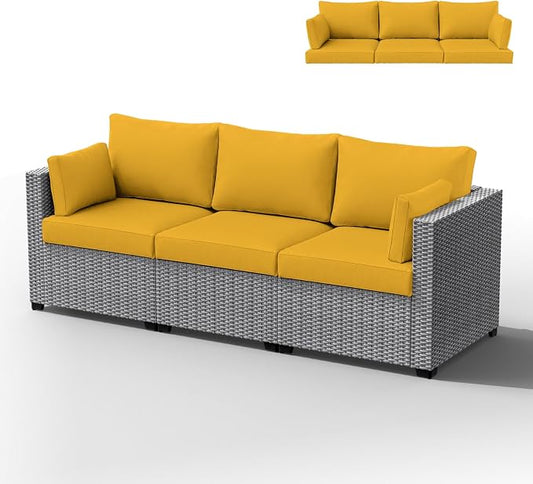Outdoor Furniture Replacement Cushions, Waterproof Patio Furniture Cushions, 4" Deep Seat Outdoor Sectional Cushion for 3-Seat Outdoors Rattan Sofa Patio Sofa Cushion, Yellow