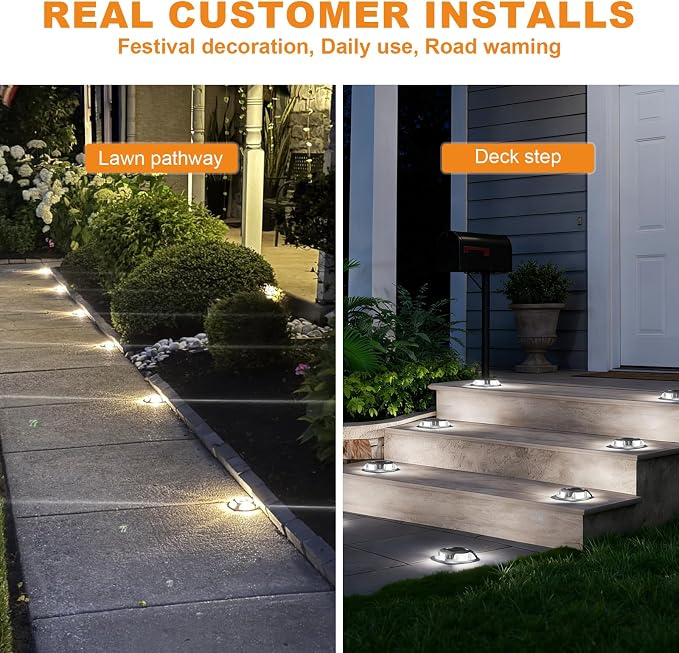 VOLISUN Solar Driveway Marker Lights Dock Marine Led Deck Outdoor 20 Pack | 2 Colors in 1,Solar Powered Waterproof Warning Step Lights for Pathway Garden Sidewalk(White/Warm White)