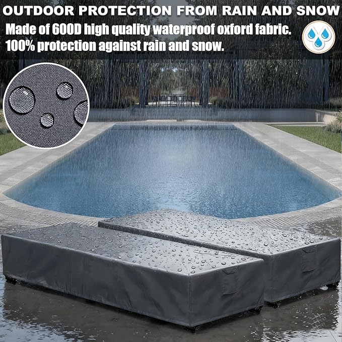 Outdoor Lounge Chair Cover Waterproof 2 Pack Patio Chaise Lounge Covers 600D Weather Resistant Material, UV Protection, Windproof Design Patio Furniture Covers 80 x 28 x 14 H Inch,Grey