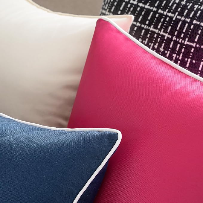MIULEE Outdoor Waterproof Pillow Covers 24x24 Navy Blue Pack of 2 | Decorative Farmhouse Throw Pillow Covers with Piping,Square Solid Color,Patio Furniture,Summer Couch Tent Sofa Living Room