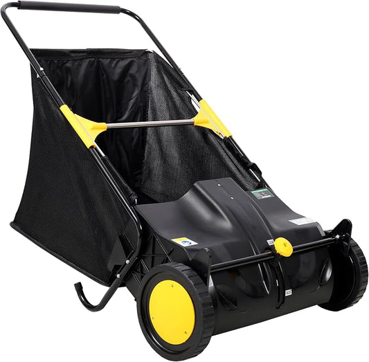 Hand Push Lawn Sweeper, 26 Inch, 7 cu. ft Hopper Bag, Leaf & Grass Collector with Adjustable Brush Height (21 inch)
