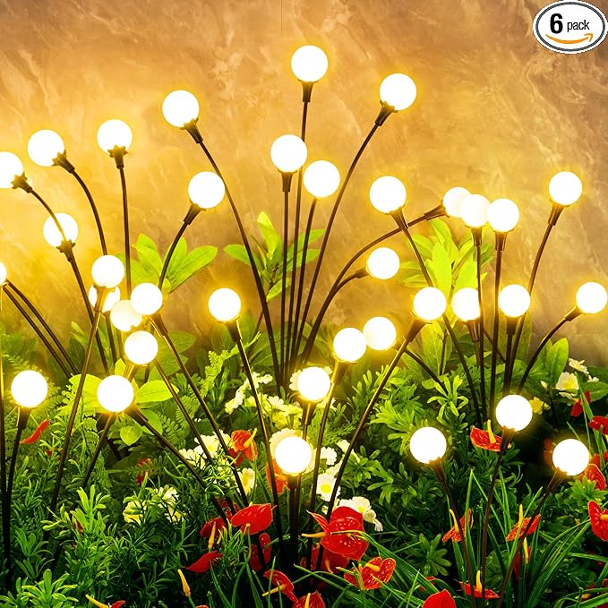 vignuto Solar Lights Outdoor Waterproof,6 Packs 48LED, Garden Decor, Patio Decor, Firefly Lights Solar Outdoor, Unique Gifts for Women