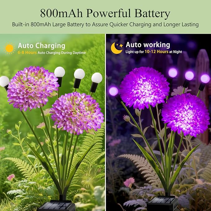Solar Lights Outdoor Waterproof, 6 Pack Purple Solar Firefly Swaying Lights with Flowers, Flower Light Garden Decor for Halloween Christmas Outside Yard Patio, Gifts for Women Grandma