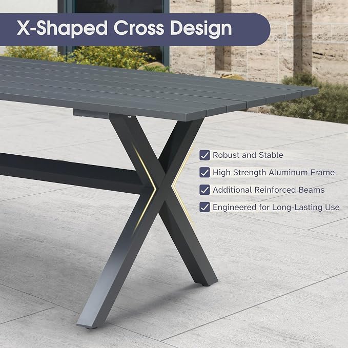 PURPLE LEAF 11 Pieces Patio Dining Set Wicker Outdoor Furniture Rectangular Table and Chairs Set for Garden Deck Aluminum Frame Backyard Kitchen Set, Cushions and Pillows Included Grey