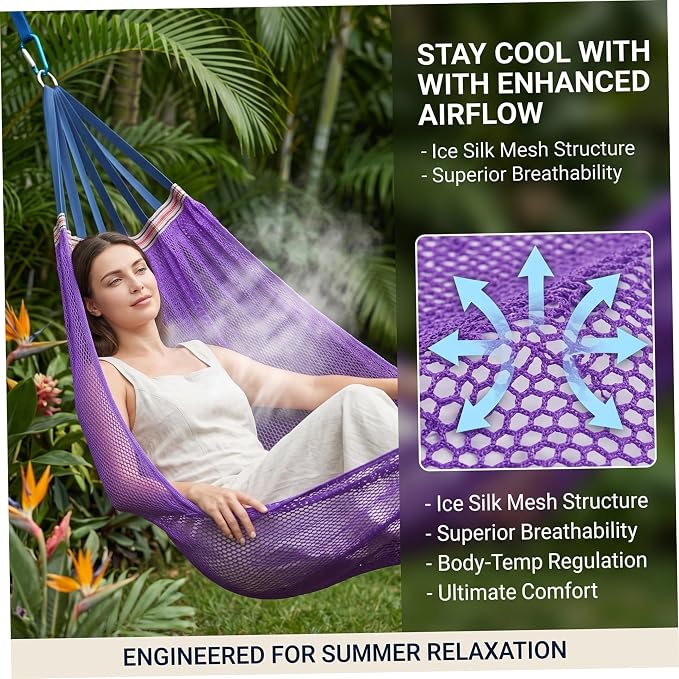 Hammock Camping, Breathable Mesh Portable Hammock, Anti-roll Outdoor Hammocks for Adults, Includes Storage Bag Purple
