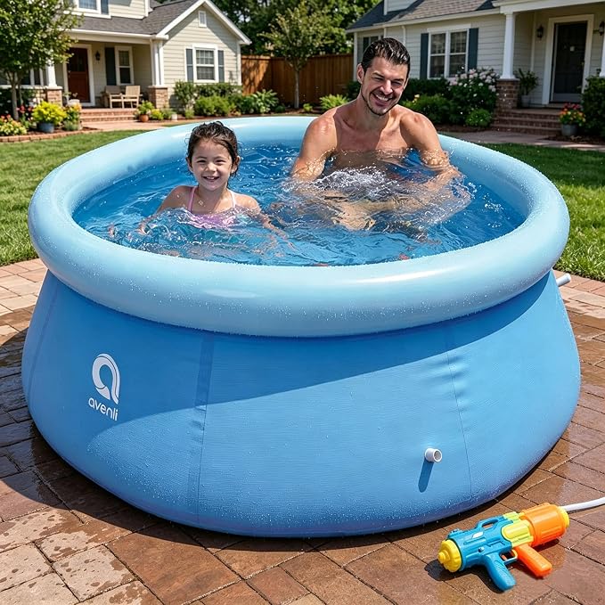 Inflatable Top Ring Swimming Pools for Adults Outdoor Easy to Set (± 6 ft X 29 in) Blue