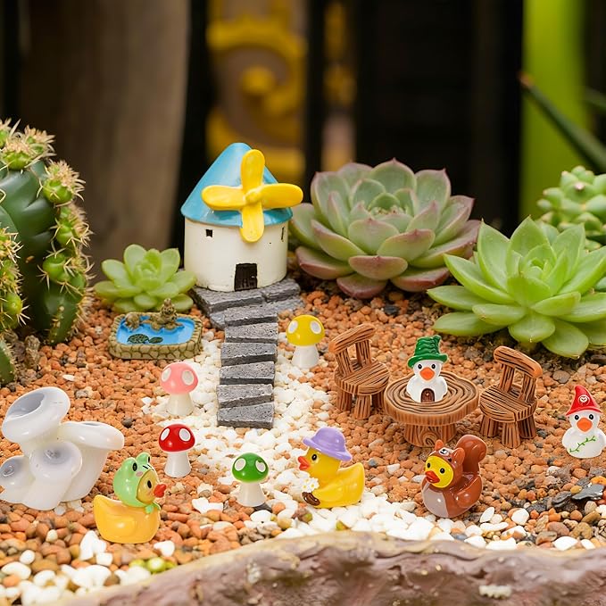 36 Pcs Fairy Garden Accessories Miniature Figurines Decor Set | Weather Resistant Resin Material, House Bridge Pond Duck Figurines, for Fairy Garden Terrarium Potted Plants Dollhouse Decor