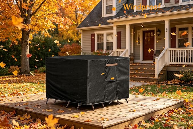 600D Heavy Duty Waterproof Patio Furniture Covers UV Resistant Rectangular Outdoor Table and Chair Covers 64" Wx 52" D x 28" H Black