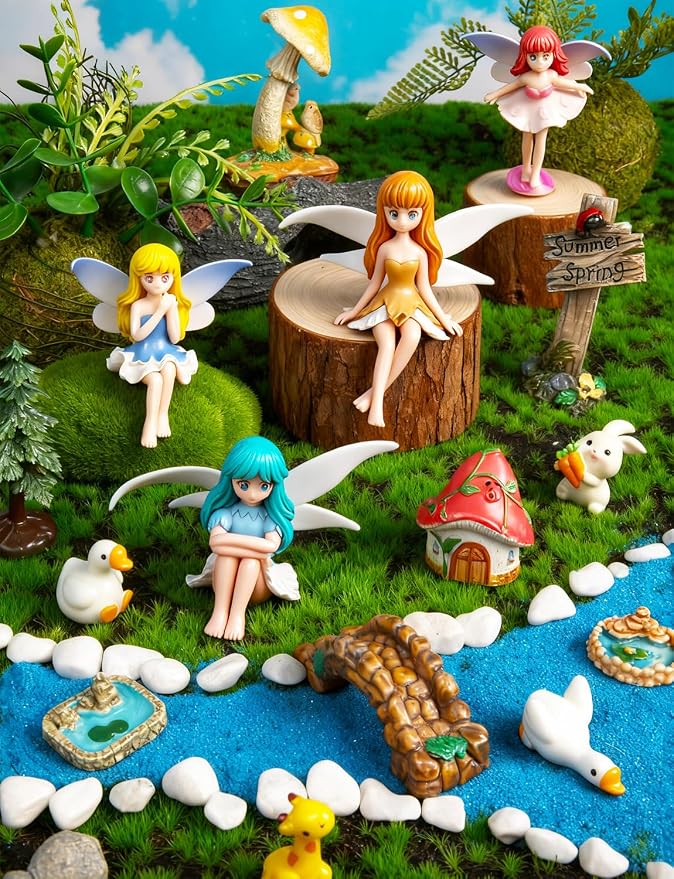 8Pcs Mini Fairy Garden Accessories Outdoor, Fairies for Fairy Garden | Small Fairies Figurines, For Decor Cake