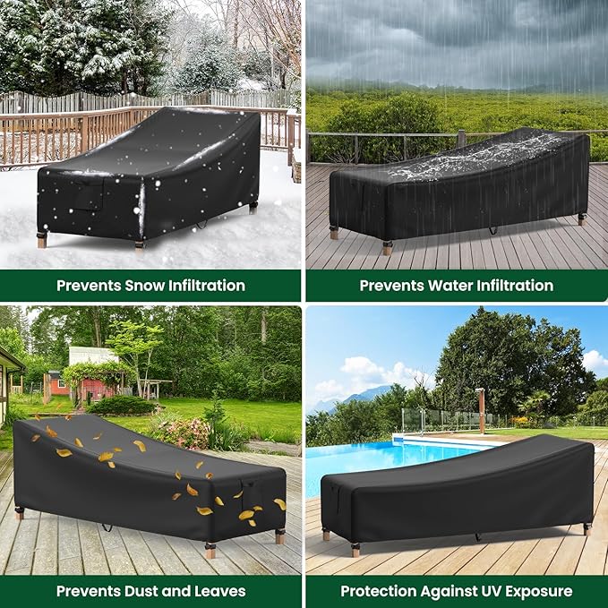 Mrrihand Chaise Lounge Cover, Patio Furniture Covers, Patio Lounge Chair Cover Waterproof and UV Resistant, Heavy Duty Outdoor Furniture Covers with Air Vent 2 Pack - 76L x 32W x 32H inch