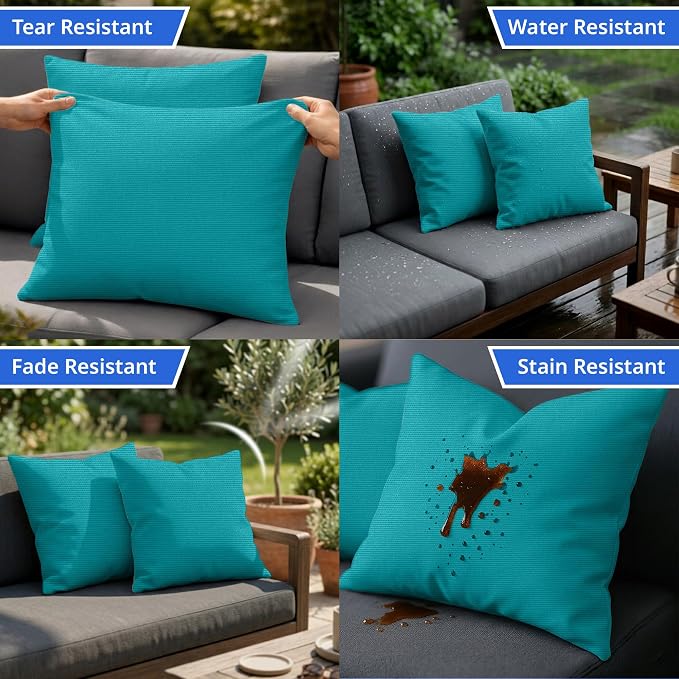 Covers & All Sunbrella Throw Pillows Set of 2, 22 x 22 Inch Square Outdoor & Indoor Cushions with Insert, Fade & UV Resistant Fabric (Canvas Aruba)